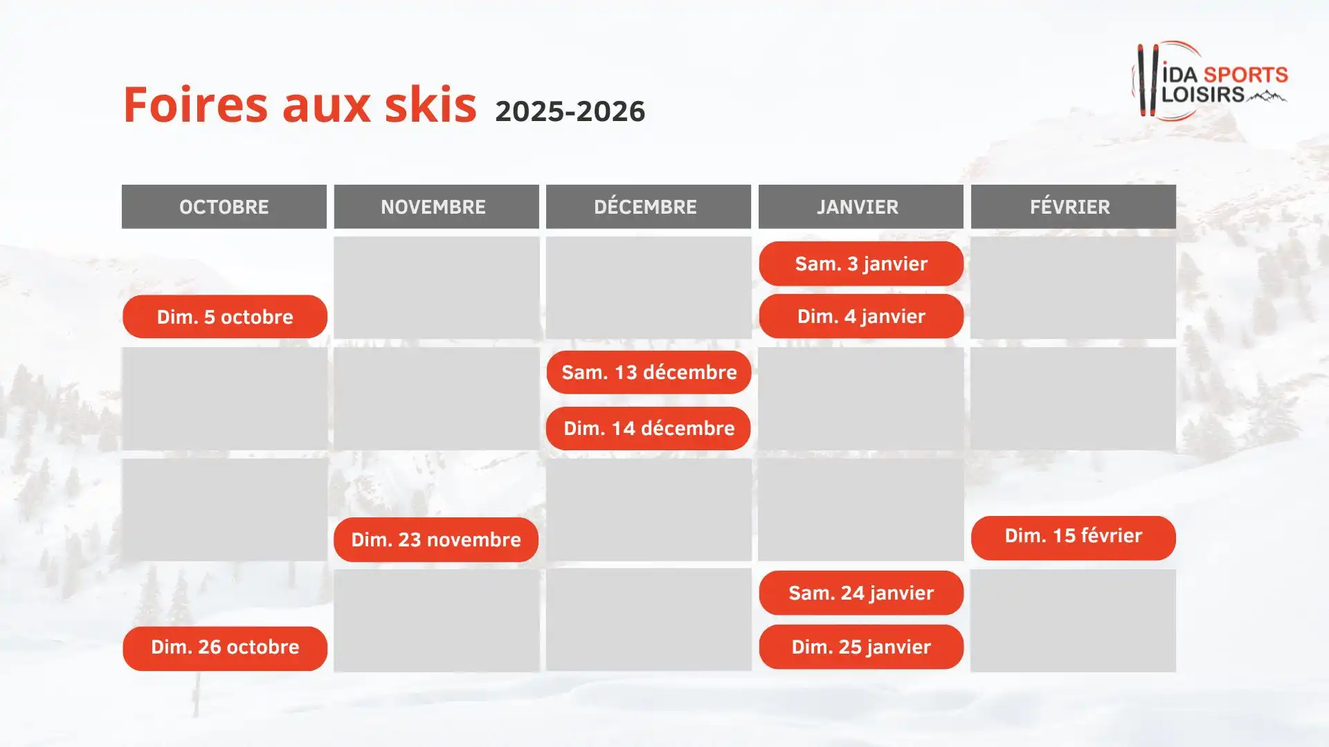 Calendrier 2025-2026 Ida Sports Loisirs